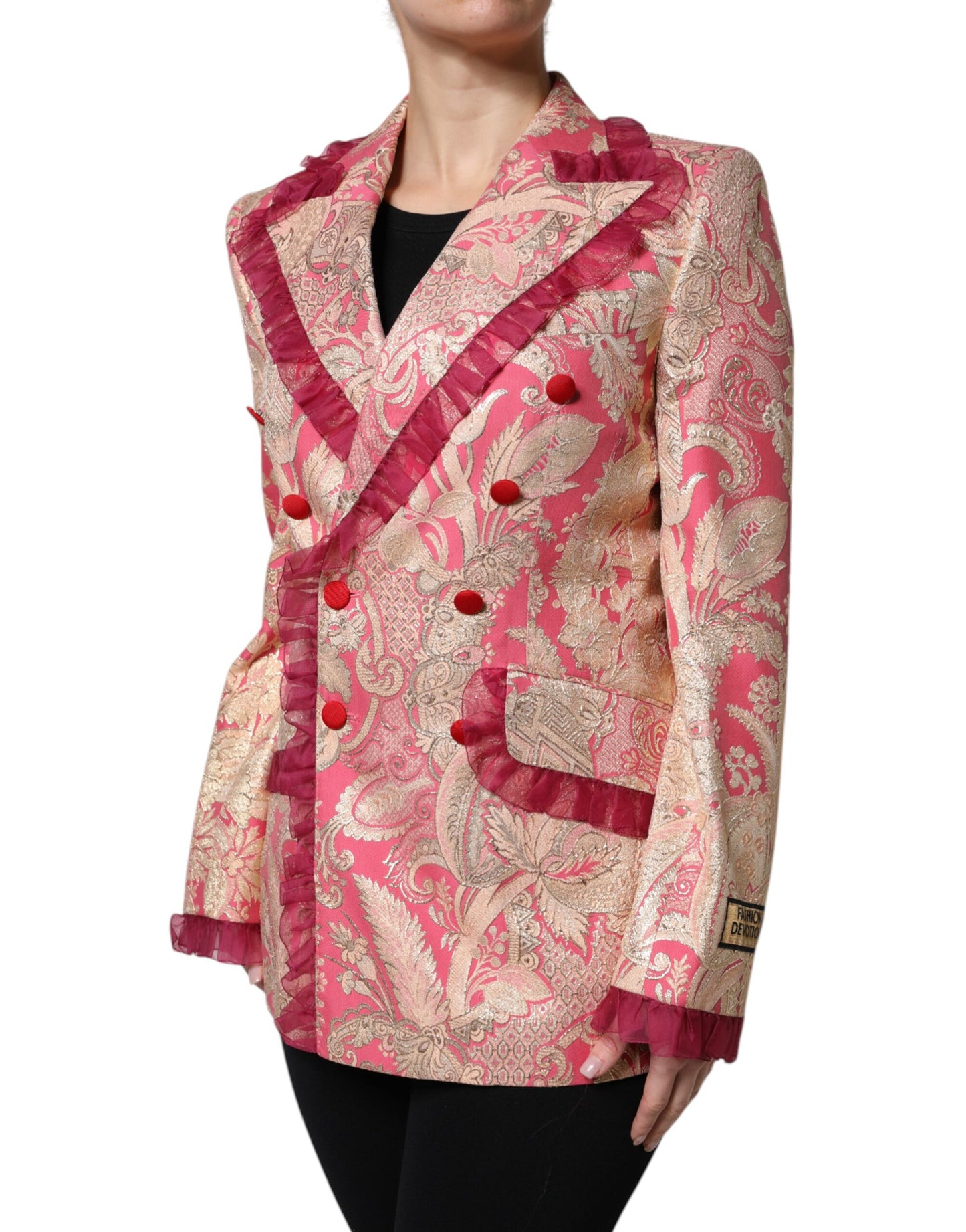 Dolce &amp; Gabbana Pink Gold Jacquard Nylon Coat Blazer Jacket