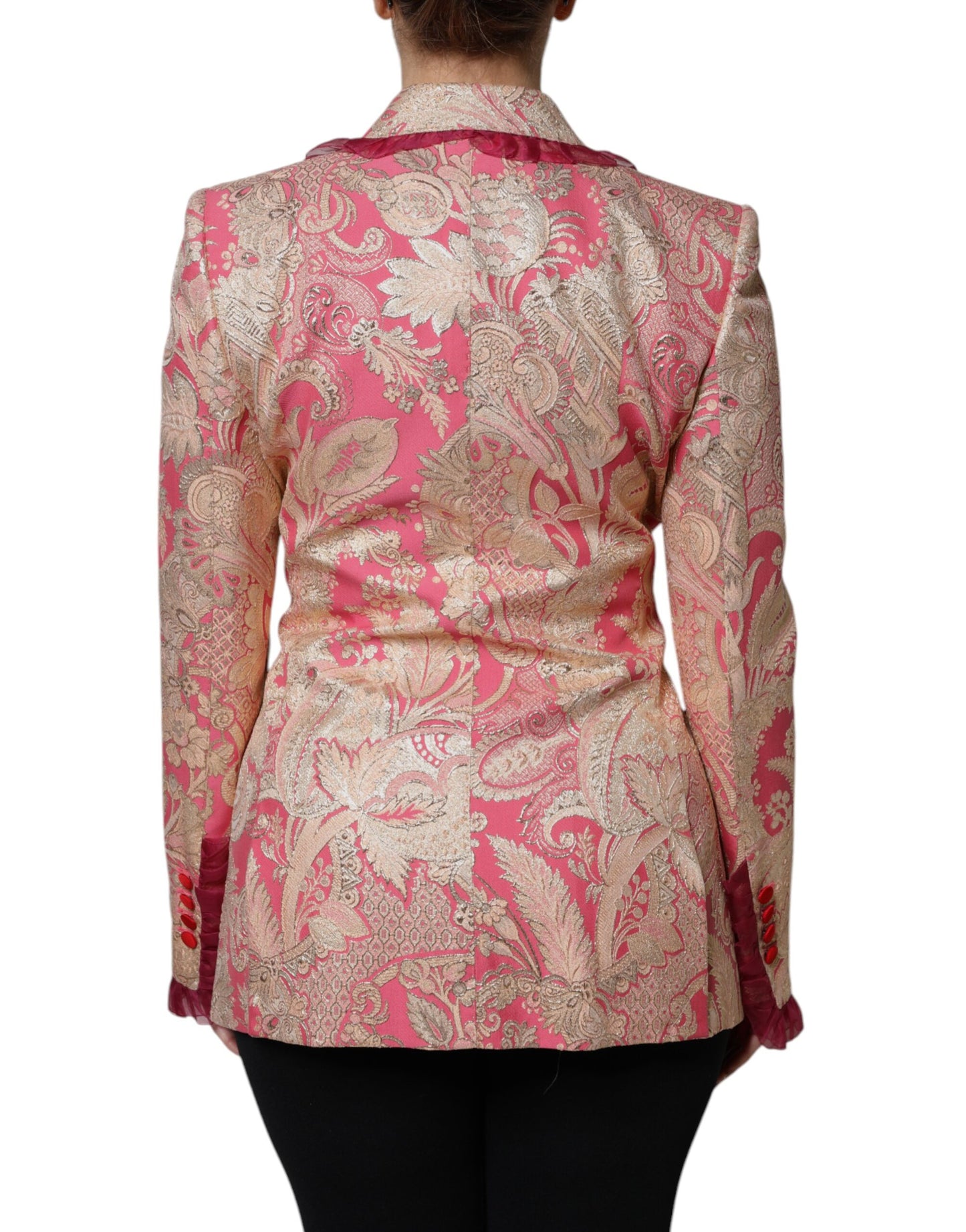 Dolce &amp; Gabbana Pink Gold Jacquard Nylon Coat Blazer Jacket