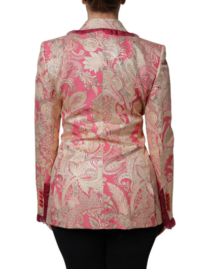 Dolce &amp; Gabbana Pink Gold Jacquard Nylon Coat Blazer Jacket
