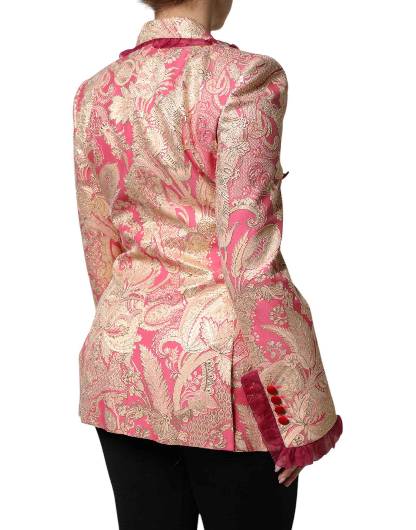 Dolce &amp; Gabbana Pink Gold Jacquard Nylon Coat Blazer Jacket