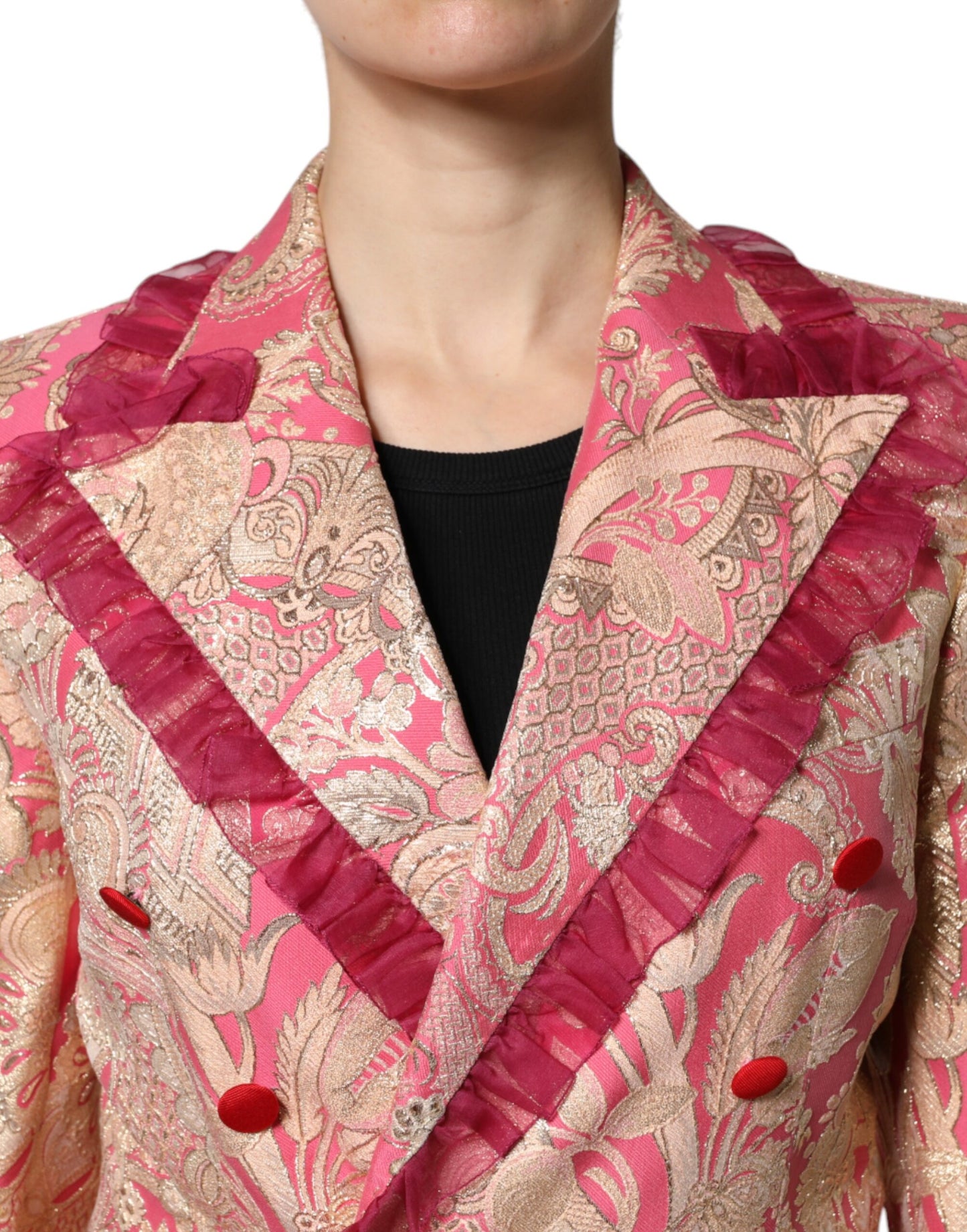 Dolce &amp; Gabbana Pink Gold Jacquard Nylon Coat Blazer Jacket