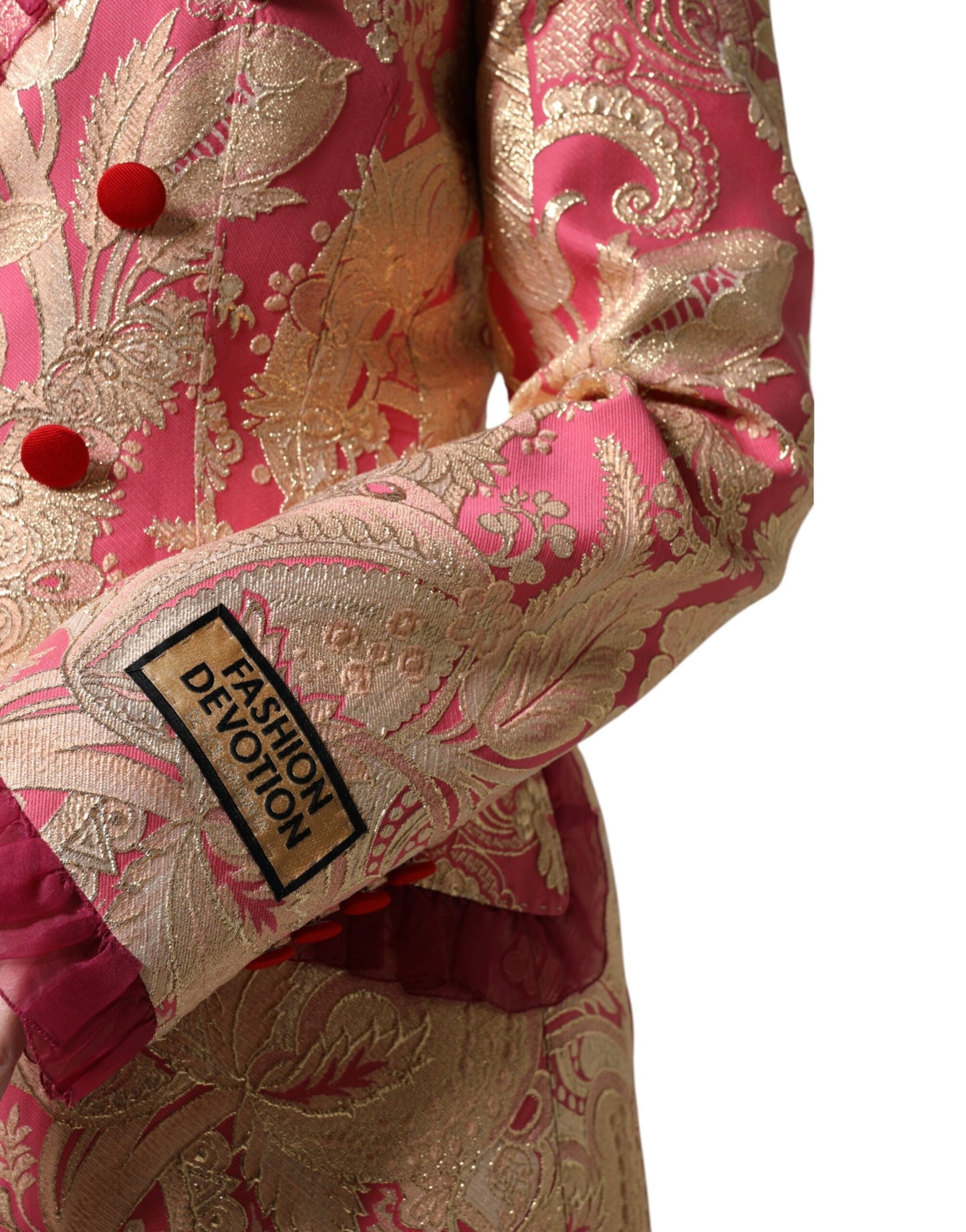 Dolce &amp; Gabbana Pink Gold Jacquard Nylon Coat Blazer Jacket