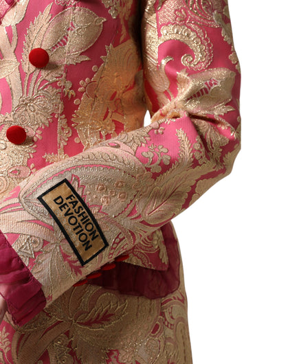 Dolce &amp; Gabbana Pink Gold Jacquard Nylon Coat Blazer Jacket