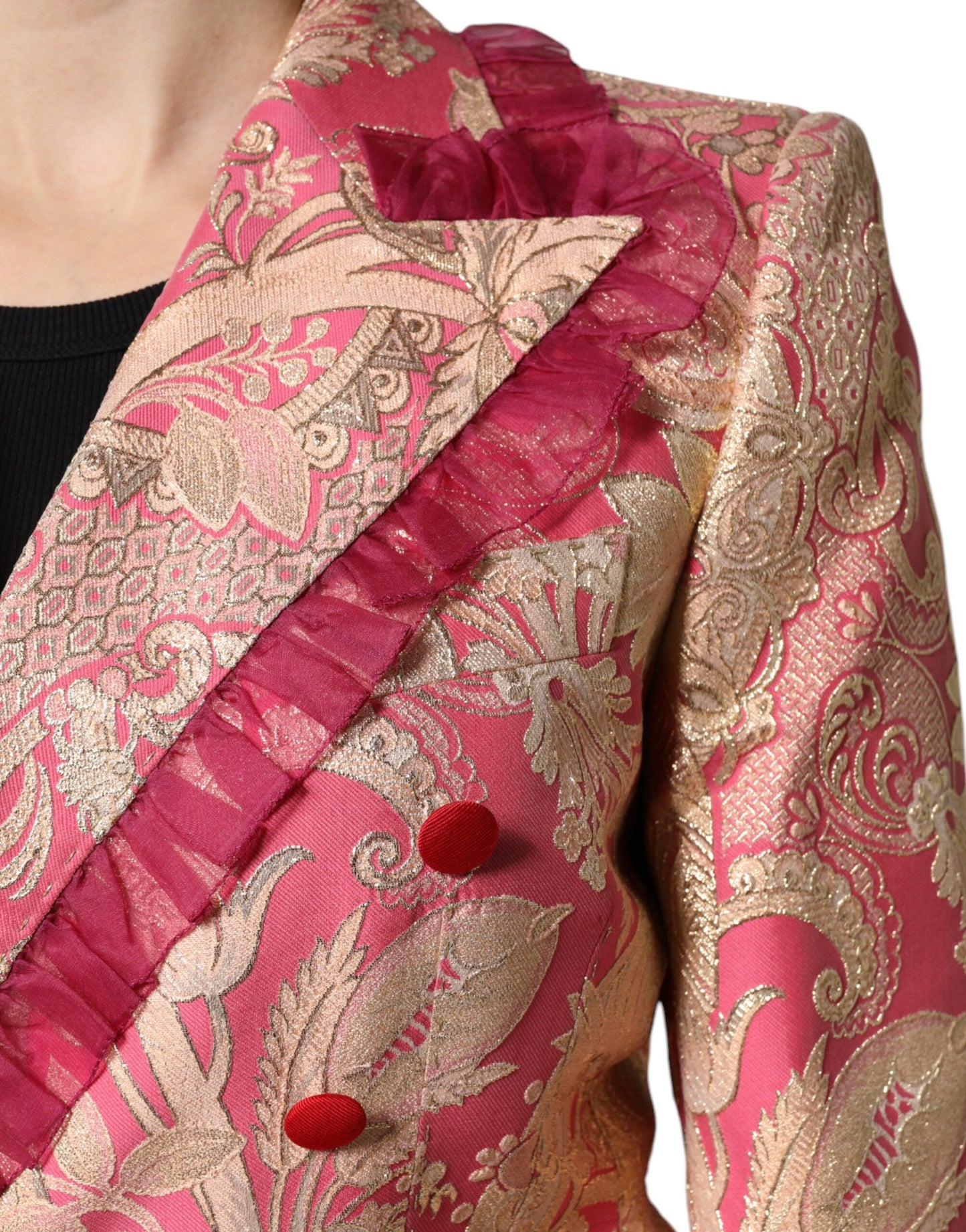 Dolce &amp; Gabbana Pink Gold Jacquard Nylon Coat Blazer Jacket