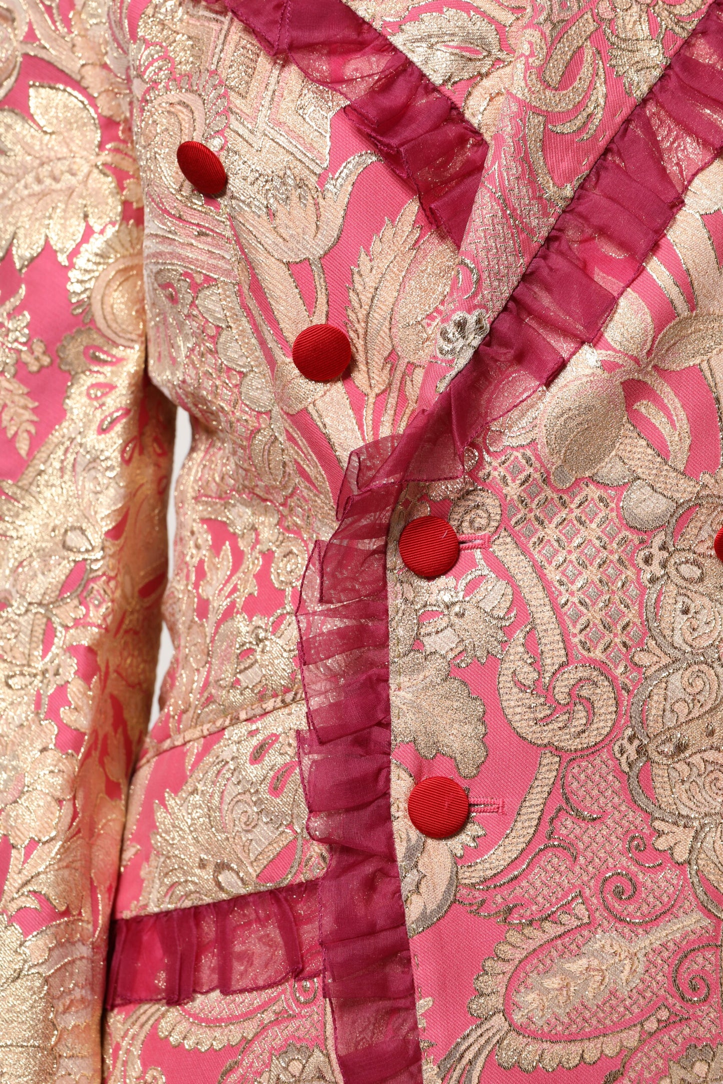 Dolce &amp; Gabbana Pink Gold Jacquard Nylon Coat Blazer Jacket