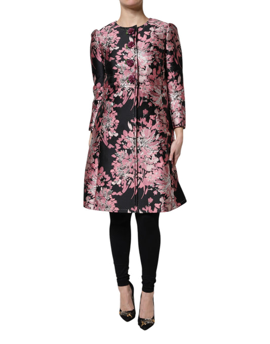 Dolce &amp; Gabbana Pink Black Floral Brocade Trench Coat Jacket