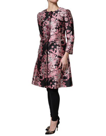 Dolce &amp; Gabbana Pink Black Floral Brocade Trench Coat Jacket