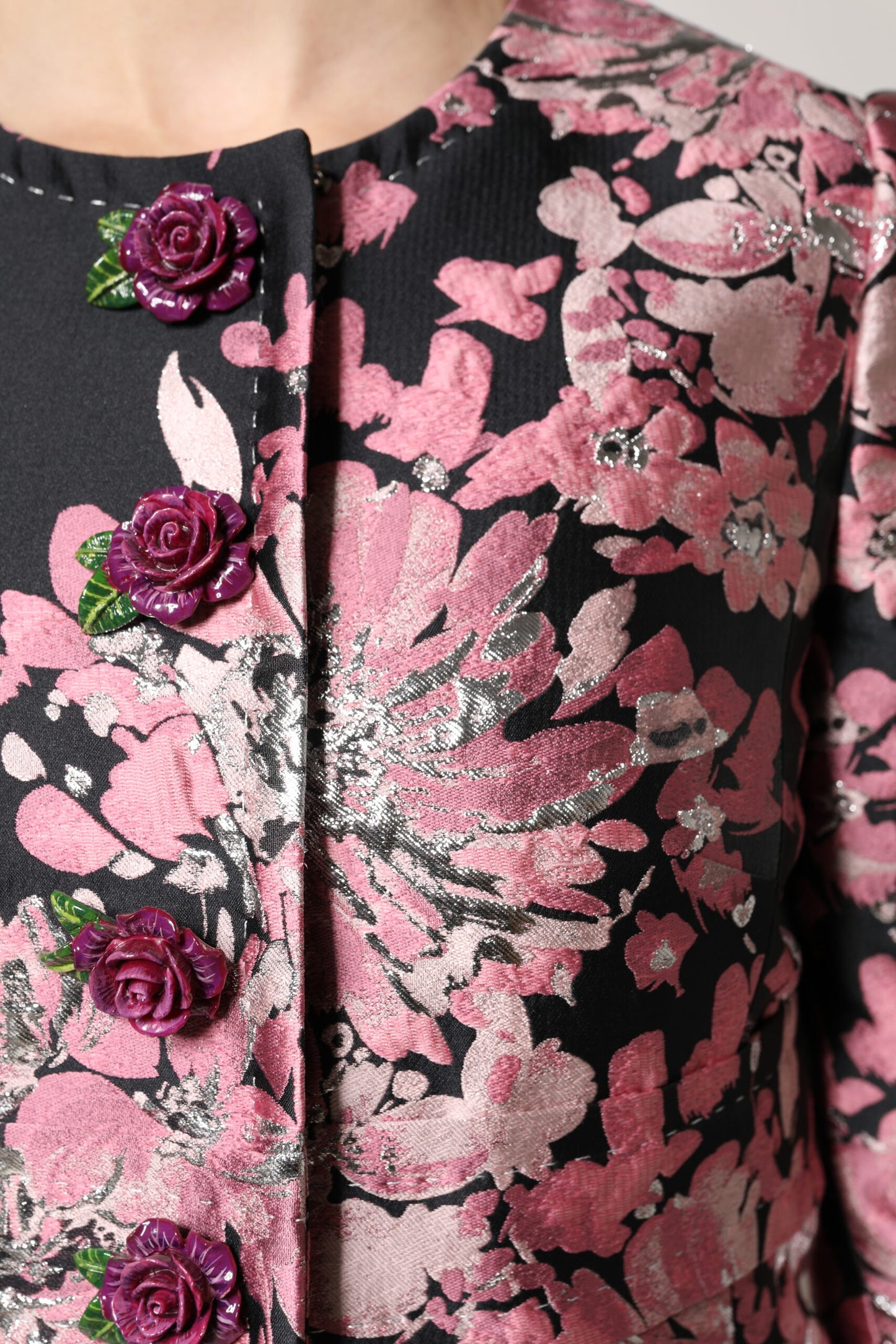 Dolce &amp; Gabbana Pink Black Floral Brocade Trench Coat Jacket