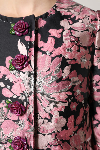 Dolce &amp; Gabbana Pink Black Floral Brocade Trench Coat Jacket