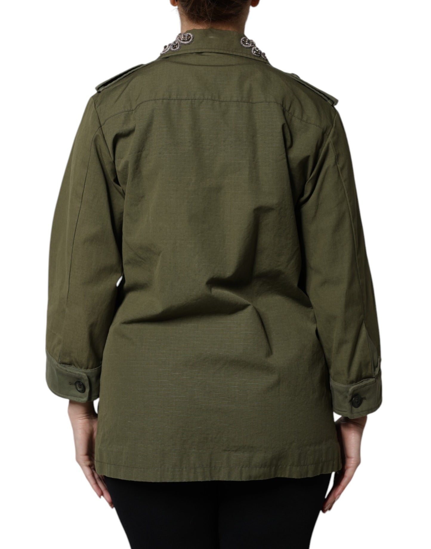 Dolce &amp; Gabbana Military Green Queen Embellished Coat Jacket