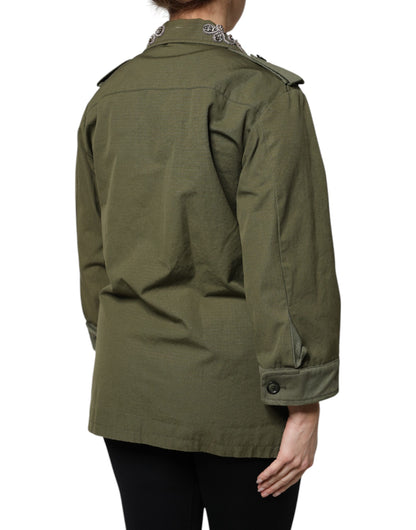 Dolce &amp; Gabbana Military Green Queen Embellished Coat Jacket