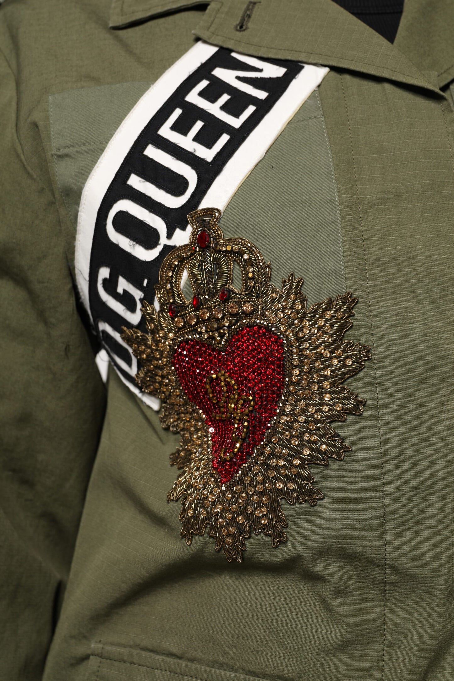 Dolce &amp; Gabbana Military Green Queen Embellished Coat Jacket