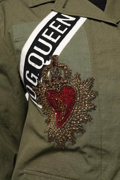 Dolce &amp; Gabbana Military Green Queen Embellished Coat Jacket