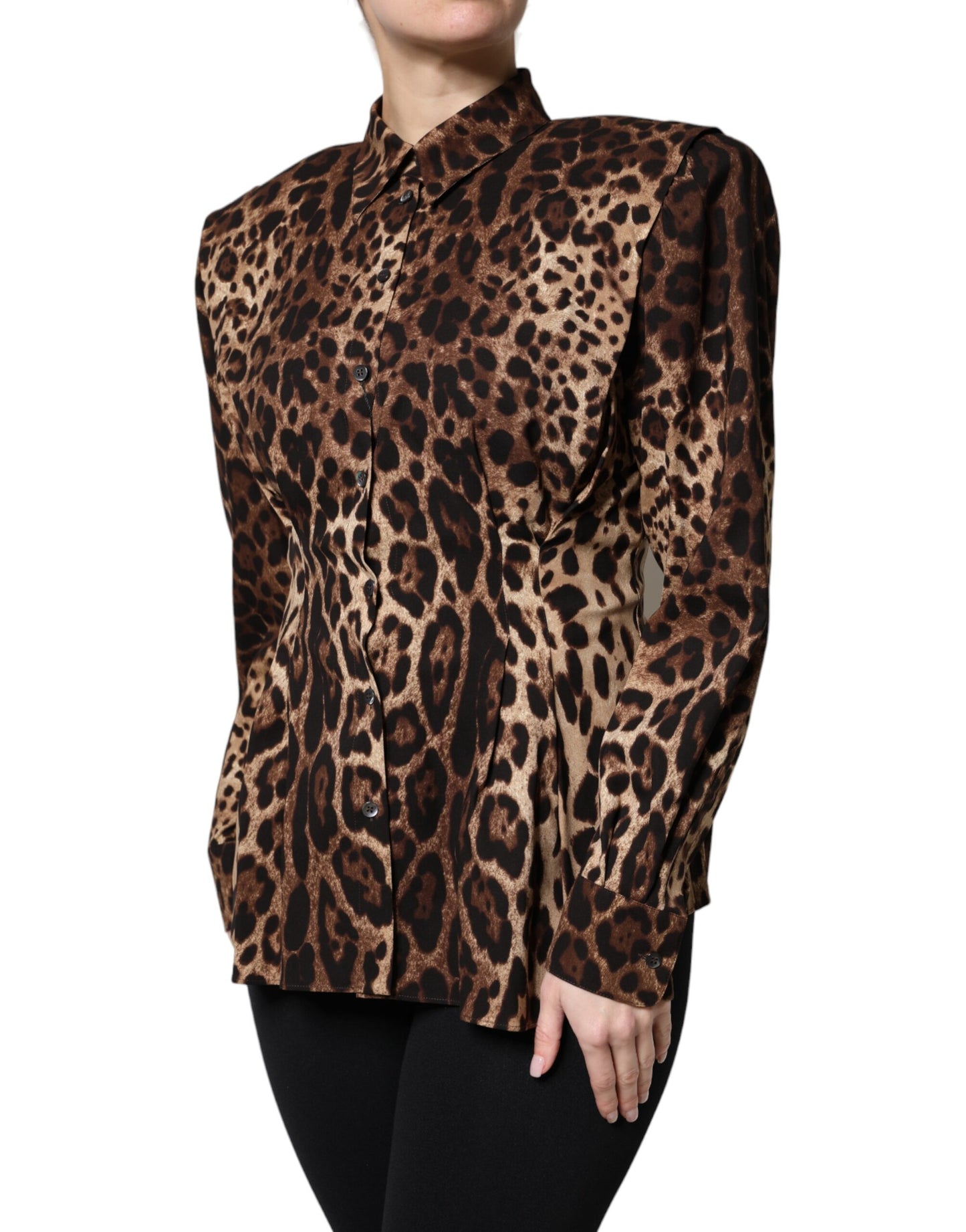 Dolce &amp; Gabbana Brown Leopard Silk Button Down Coat Jacket
