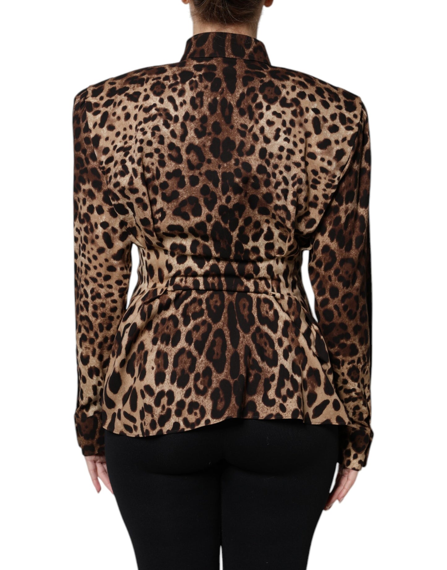 Dolce &amp; Gabbana Brown Leopard Silk Button Down Coat Jacket