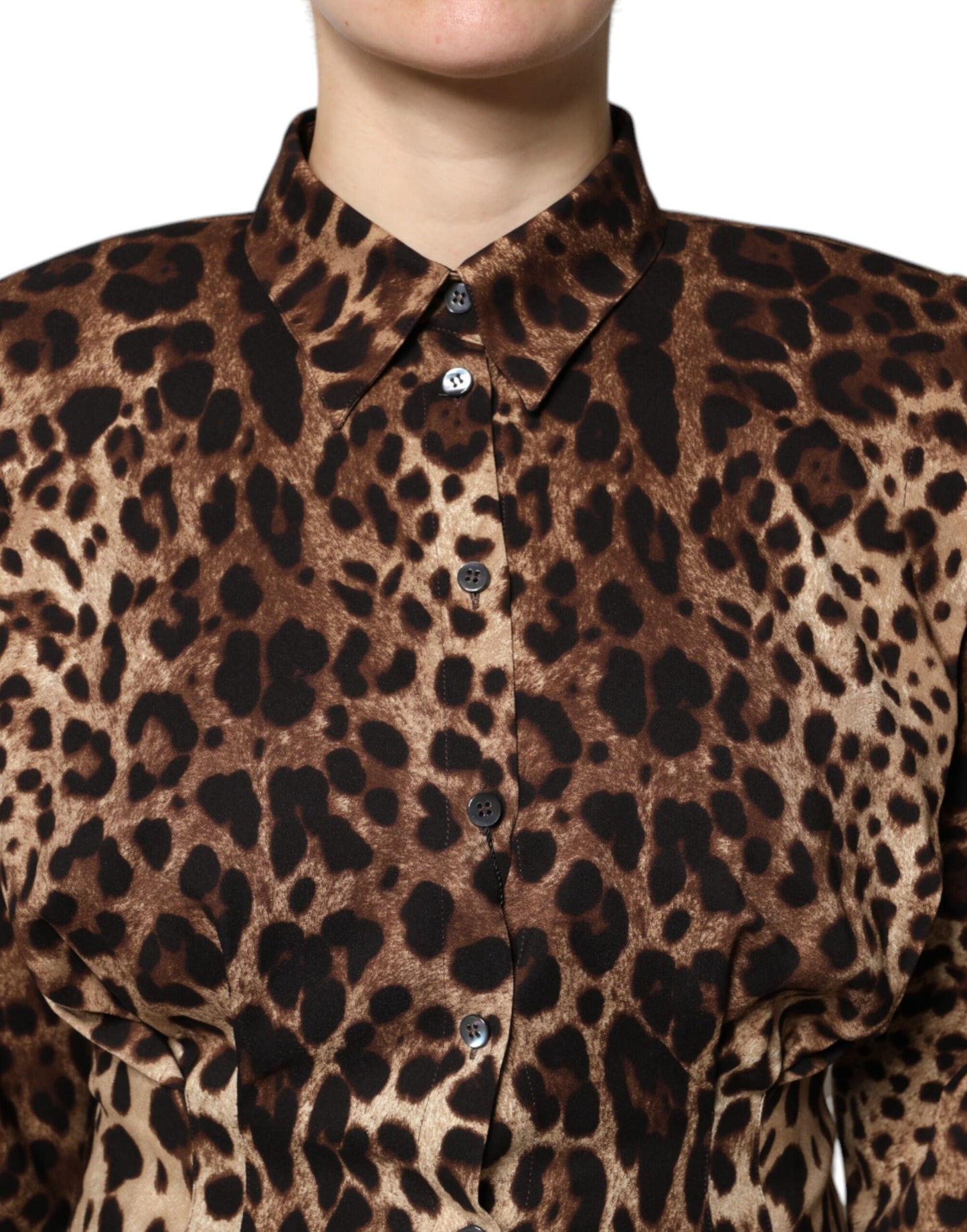 Dolce &amp; Gabbana Brown Leopard Silk Button Down Coat Jacket