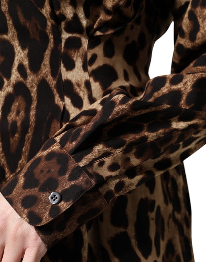 Dolce &amp; Gabbana Brown Leopard Silk Button Down Coat Jacket