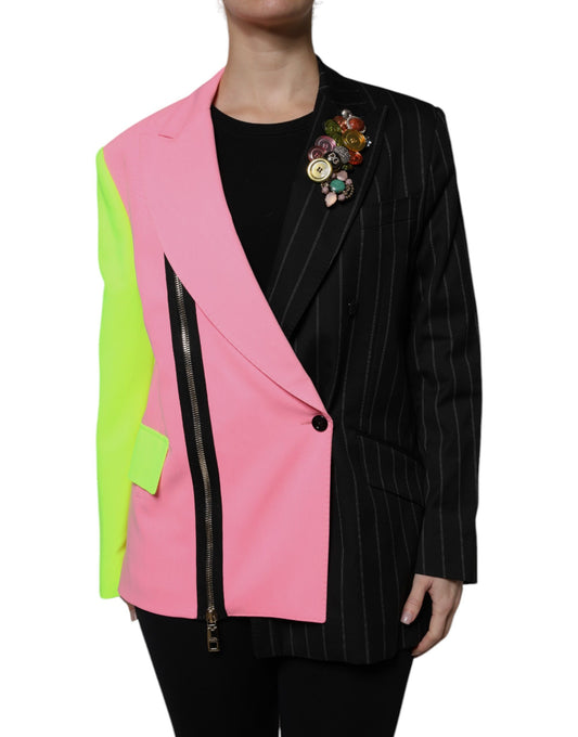 Dolce &amp; Gabbana Multicolor Patchwork Embellished Coat Jacket