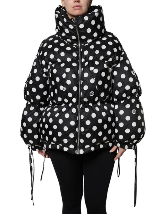 Dolce &amp; Gabbana Black White Polka Dot Full Zip Puffer Jacket