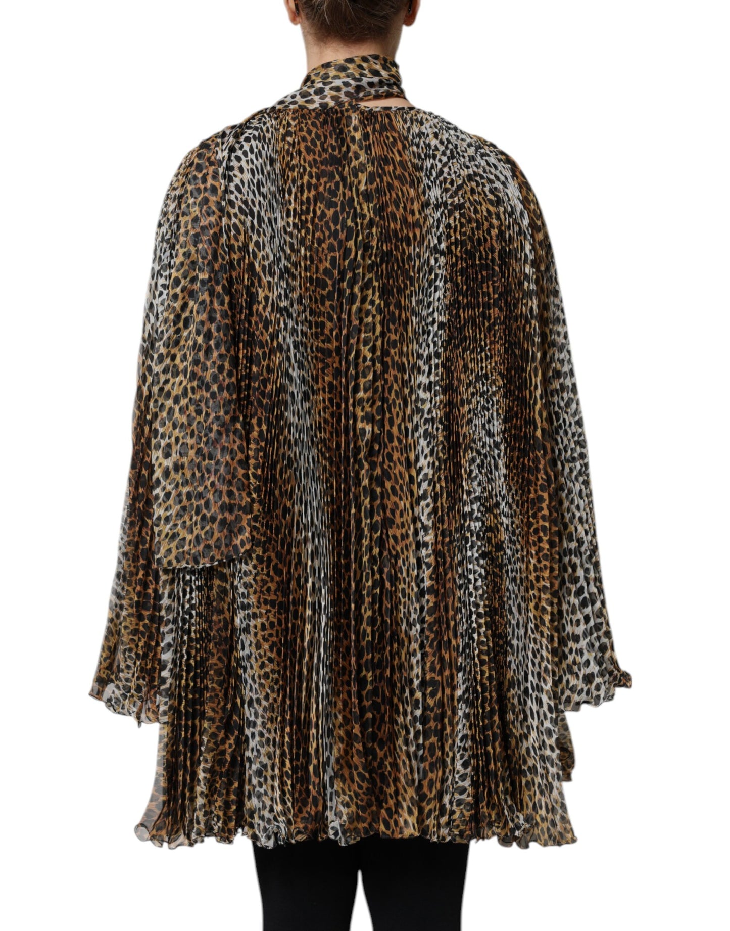 Dolce & Gabbana Brown Leopard Print Scarf Collared Chiffon Dress by Dolce & Gabbana