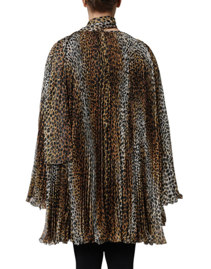 Dolce & Gabbana Brown Leopard Print Scarf Collared Chiffon Dress by Dolce & Gabbana