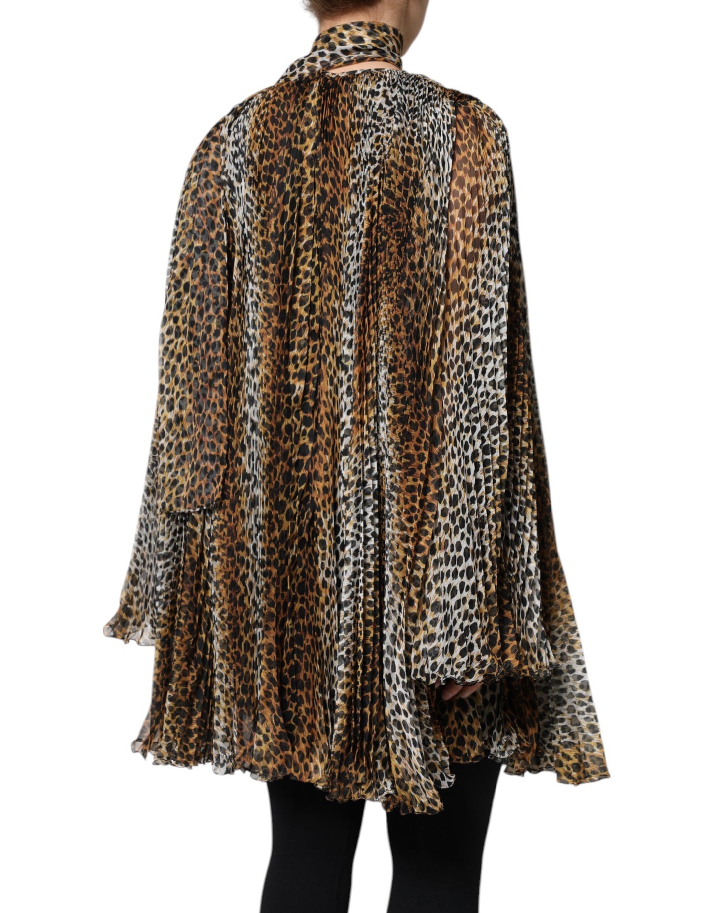 Dolce & Gabbana Brown Leopard Print Scarf Collared Chiffon Dress by Dolce & Gabbana
