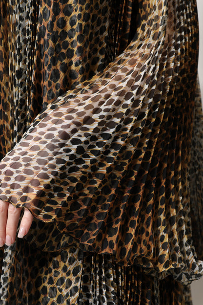 Dolce & Gabbana Brown Leopard Print Scarf Collared Chiffon Dress by Dolce & Gabbana