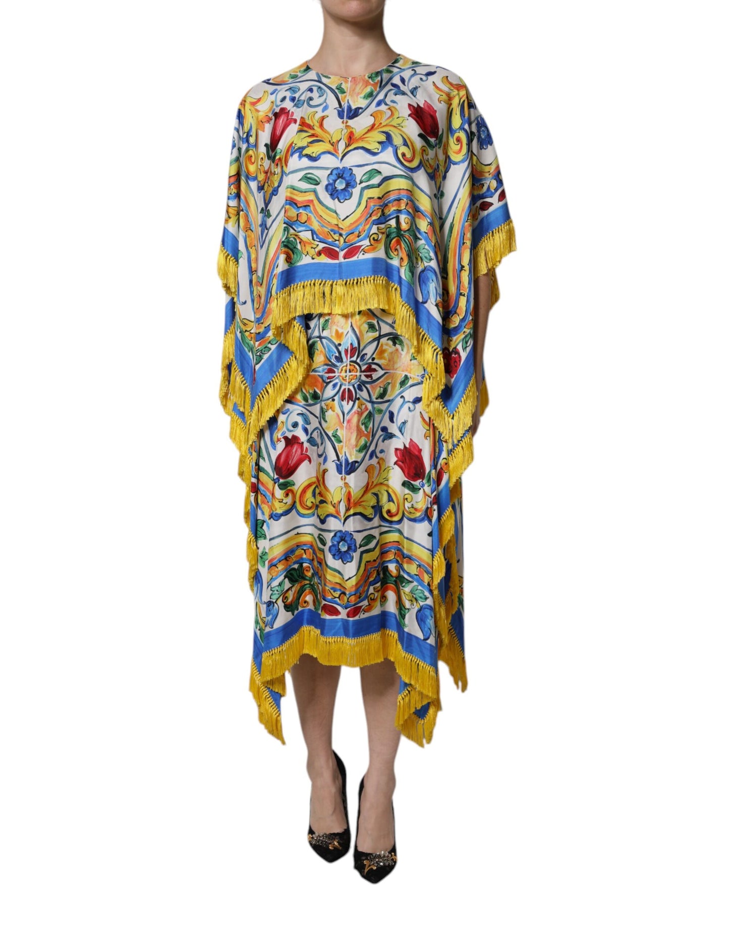 Dolce & Gabbana Multicolor Majolica Kaftan Short Sleeves Maxi Dress by Dolce & Gabbana