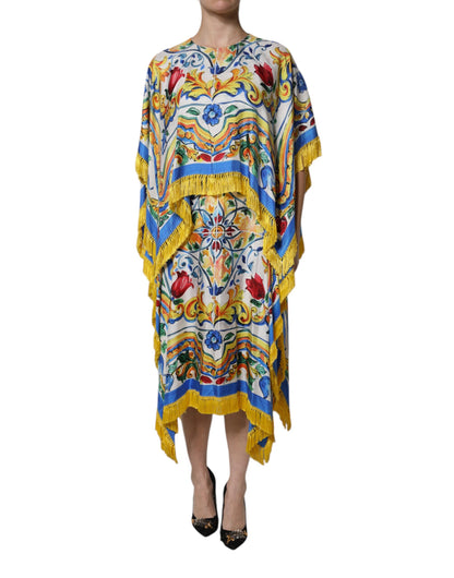 Dolce & Gabbana Multicolor Majolica Kaftan Short Sleeves Maxi Dress by Dolce & Gabbana