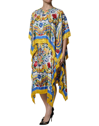 Dolce & Gabbana Multicolor Majolica Kaftan Short Sleeves Maxi Dress by Dolce & Gabbana