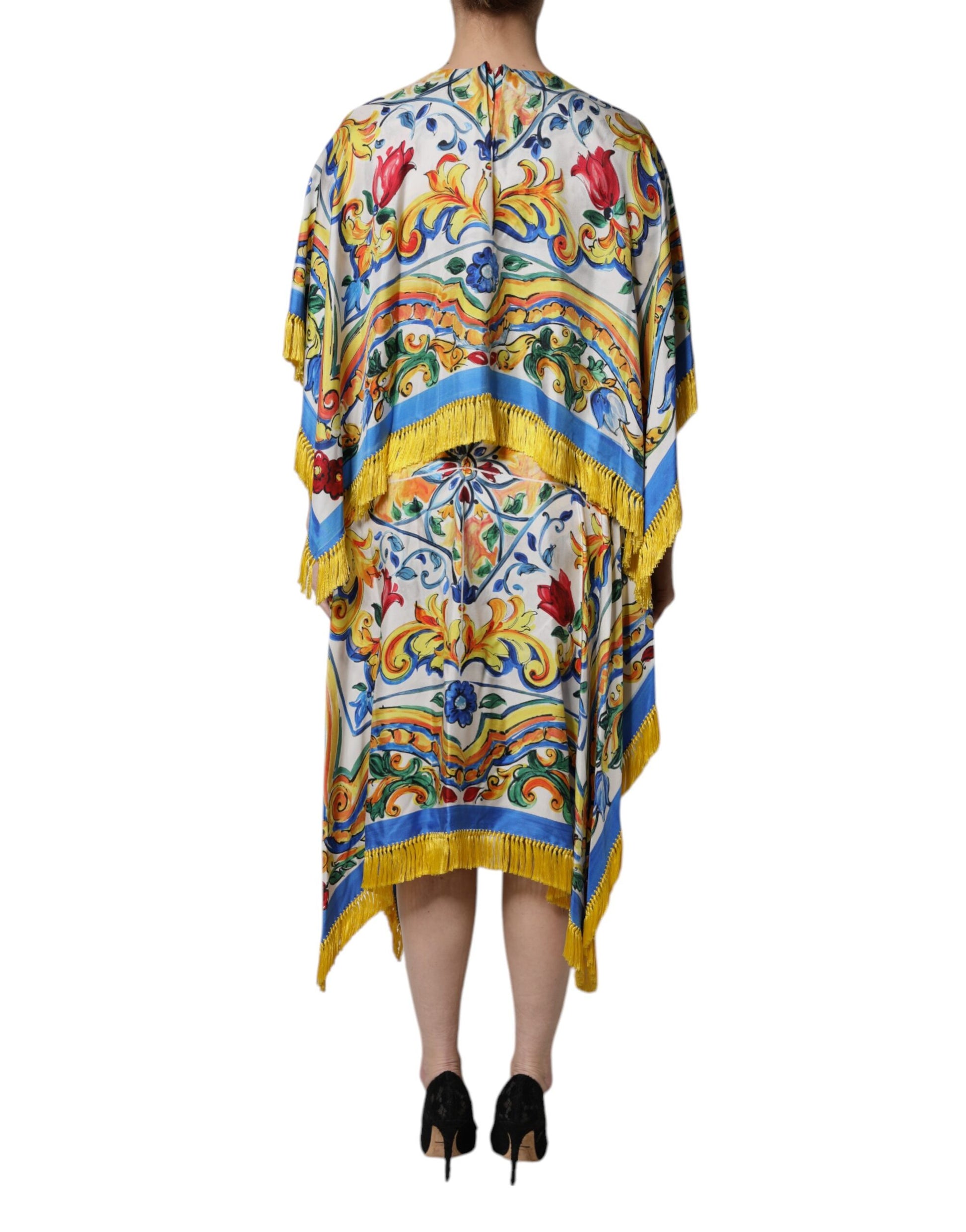 Dolce & Gabbana Multicolor Majolica Kaftan Short Sleeves Maxi Dress by Dolce & Gabbana