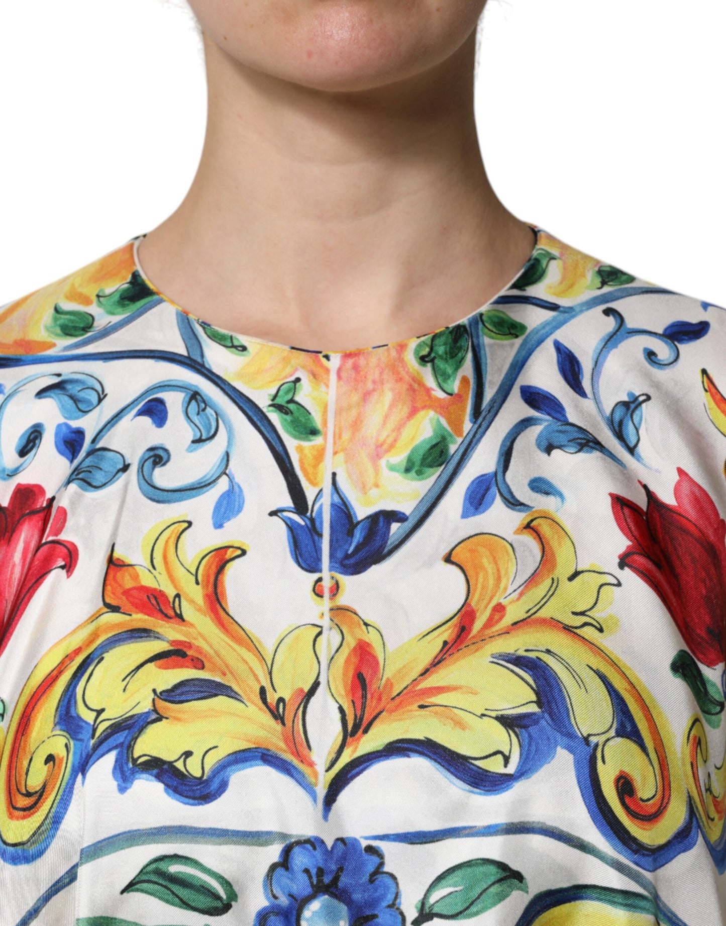 Dolce & Gabbana Multicolor Majolica Kaftan Short Sleeves Maxi Dress by Dolce & Gabbana