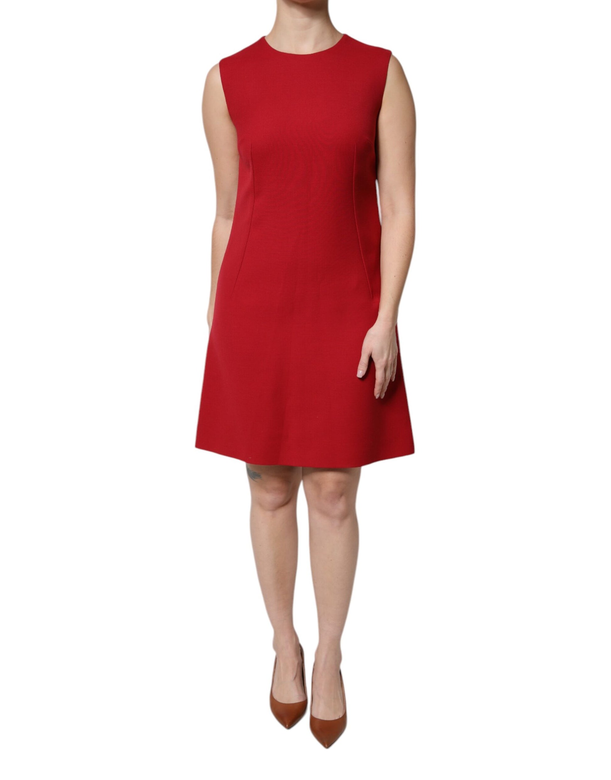 Dolce & Gabbana Red Wool Sleeveless Knee Length A-line Dress by Dolce & Gabbana