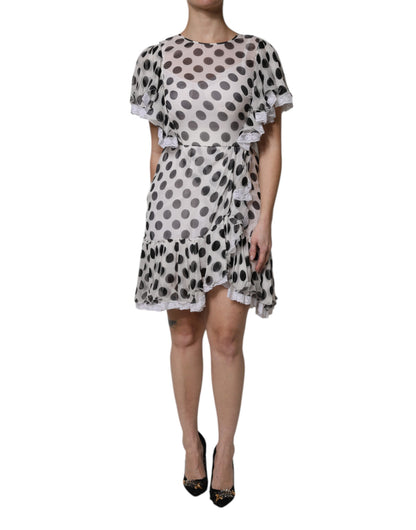 Dolce & Gabbana White Polka Dotted Silk Blend A-line Dress by Dolce & Gabbana