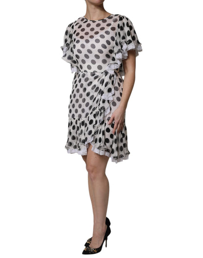 Dolce & Gabbana White Polka Dotted Silk Blend A-line Dress by Dolce & Gabbana
