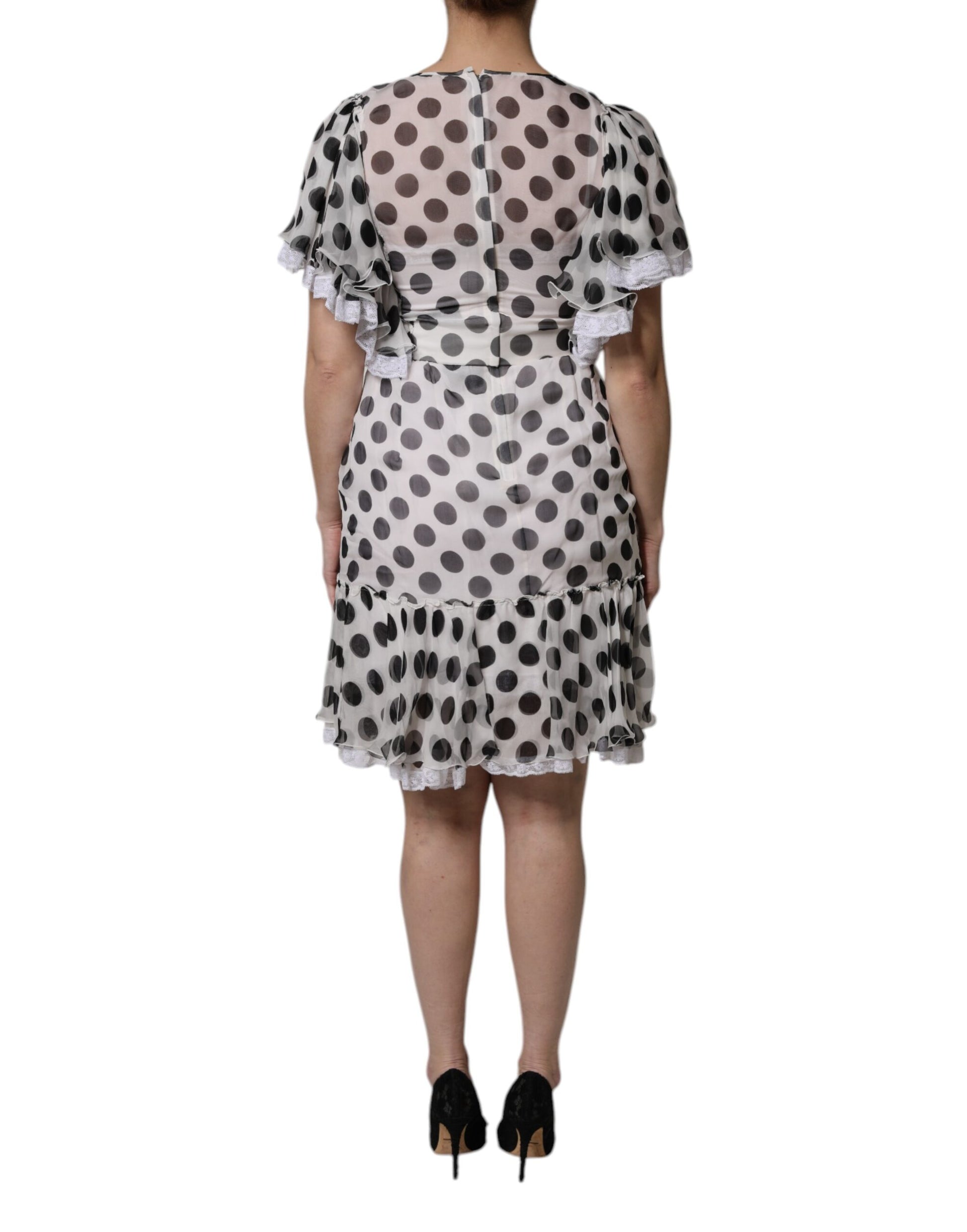 Dolce & Gabbana White Polka Dotted Silk Blend A-line Dress by Dolce & Gabbana