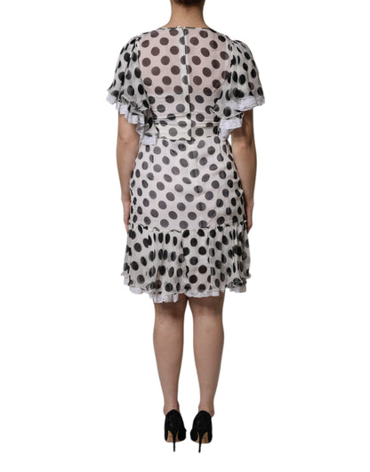 Dolce & Gabbana White Polka Dotted Silk Blend A-line Dress by Dolce & Gabbana
