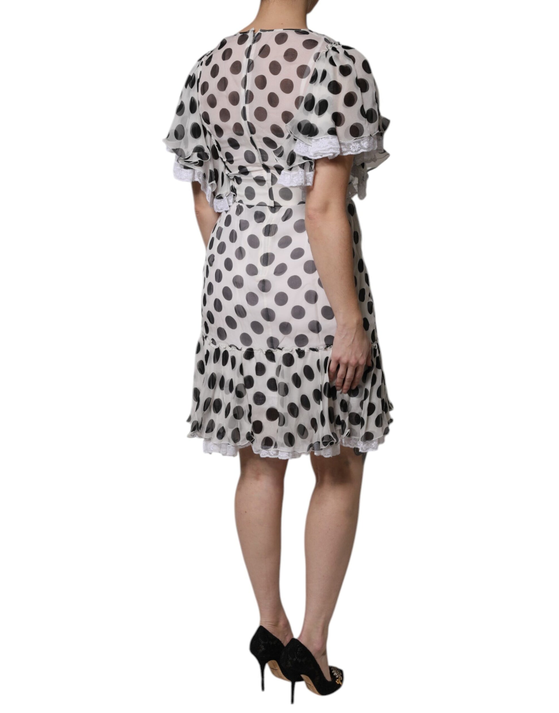 Dolce & Gabbana White Polka Dotted Silk Blend A-line Dress by Dolce & Gabbana