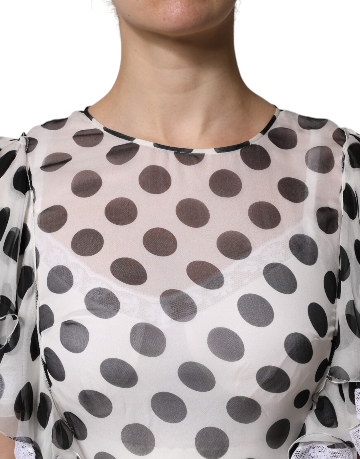 Dolce & Gabbana White Polka Dotted Silk Blend A-line Dress by Dolce & Gabbana
