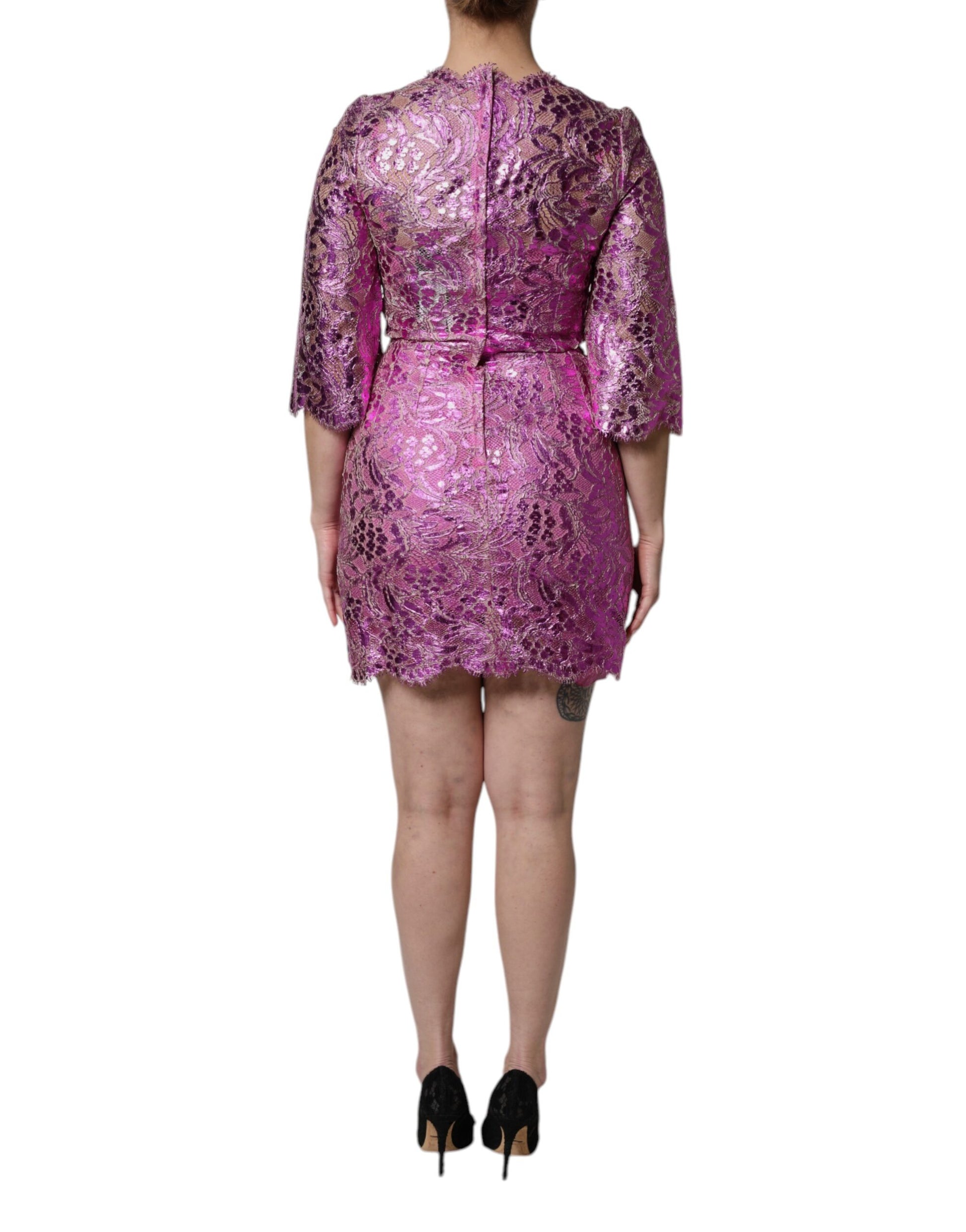 Dolce & Gabbana Metallic Fuchsia Floral Sheath Mini Dress by Dolce & Gabbana