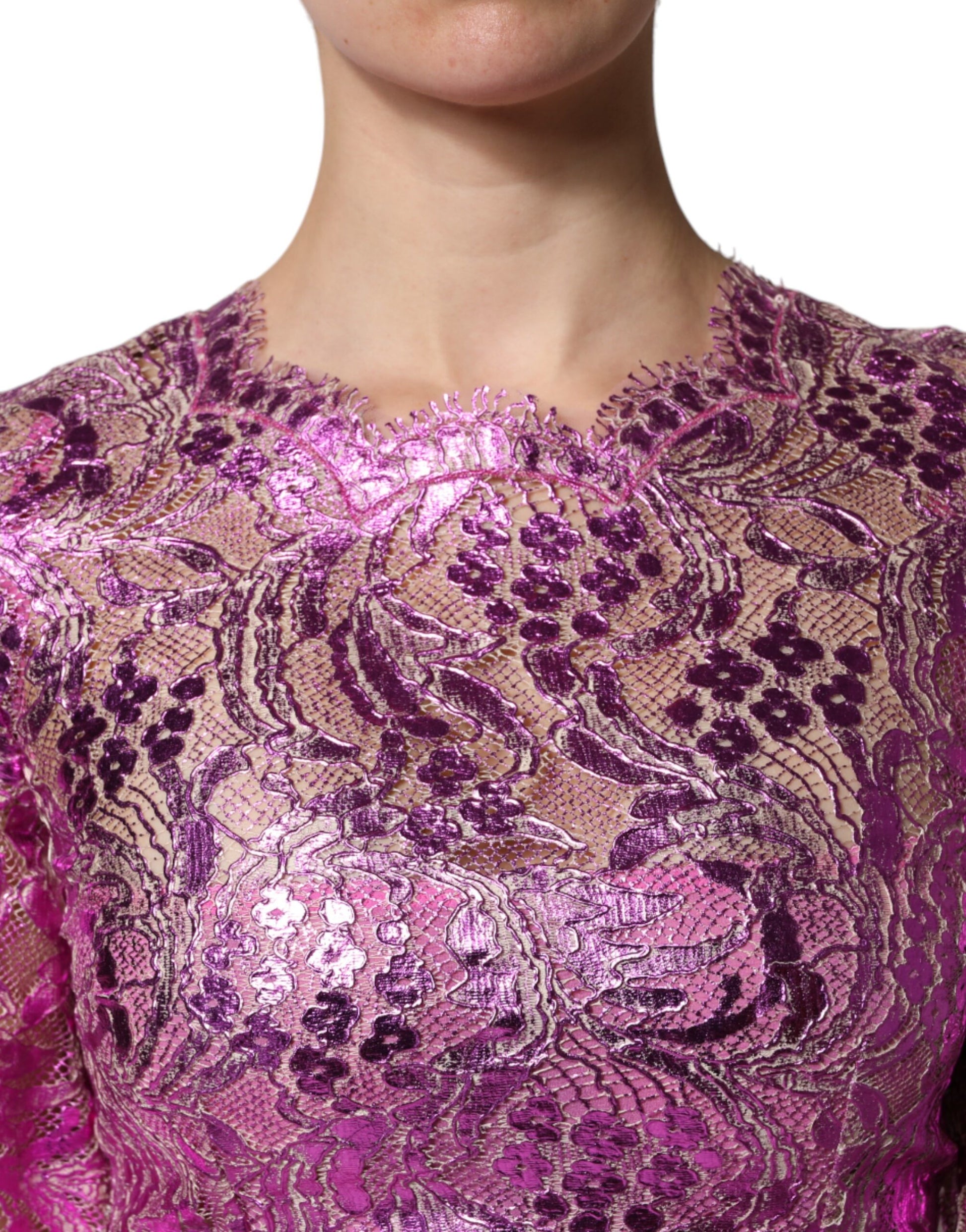 Dolce & Gabbana Metallic Fuchsia Floral Sheath Mini Dress by Dolce & Gabbana