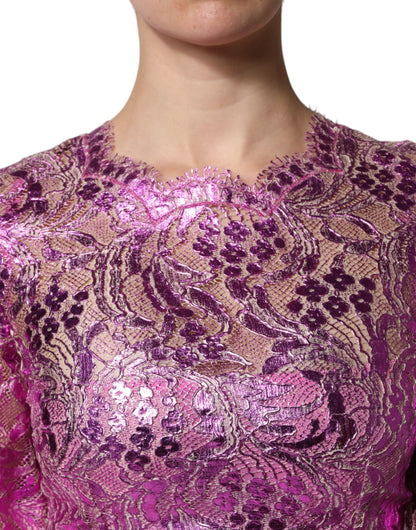 Dolce & Gabbana Metallic Fuchsia Floral Sheath Mini Dress by Dolce & Gabbana