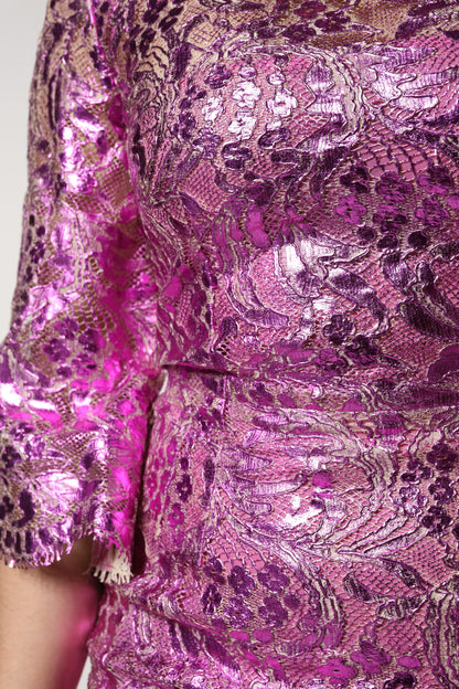 Dolce & Gabbana Metallic Fuchsia Floral Sheath Mini Dress by Dolce & Gabbana
