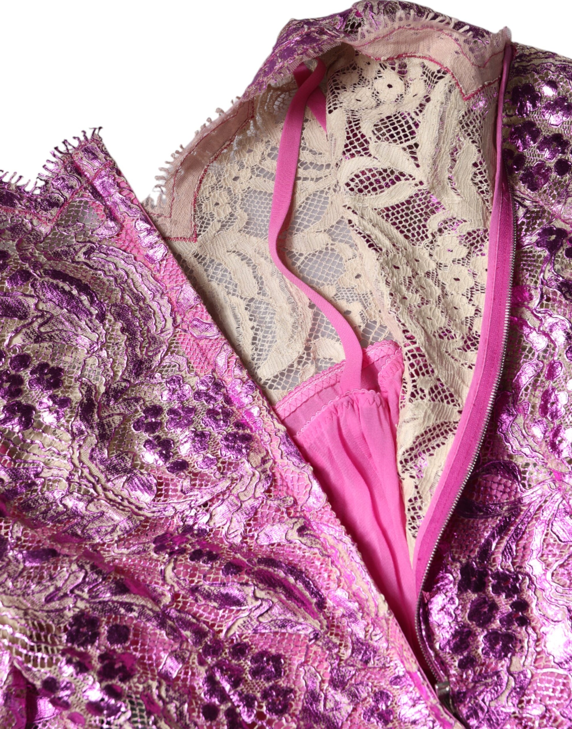 Dolce & Gabbana Metallic Fuchsia Floral Sheath Mini Dress by Dolce & Gabbana