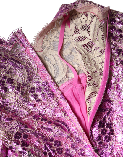 Dolce & Gabbana Metallic Fuchsia Floral Sheath Mini Dress by Dolce & Gabbana