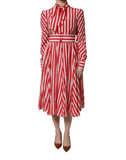 Robe mi-longue à manches longues et rayures blanches et rouges Dolce &amp; Gabbana