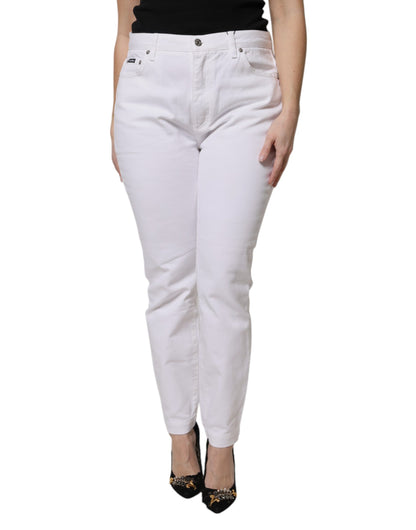 Dolce & Gabbana White Cotton Mid Waist Skinny Denim Jeans by Dolce & Gabbana