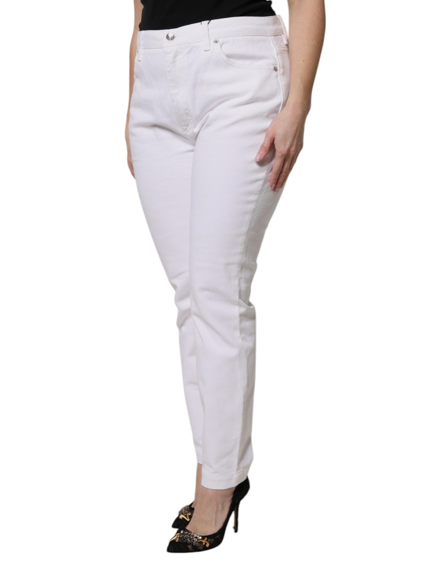 Dolce & Gabbana White Cotton Mid Waist Skinny Denim Jeans by Dolce & Gabbana
