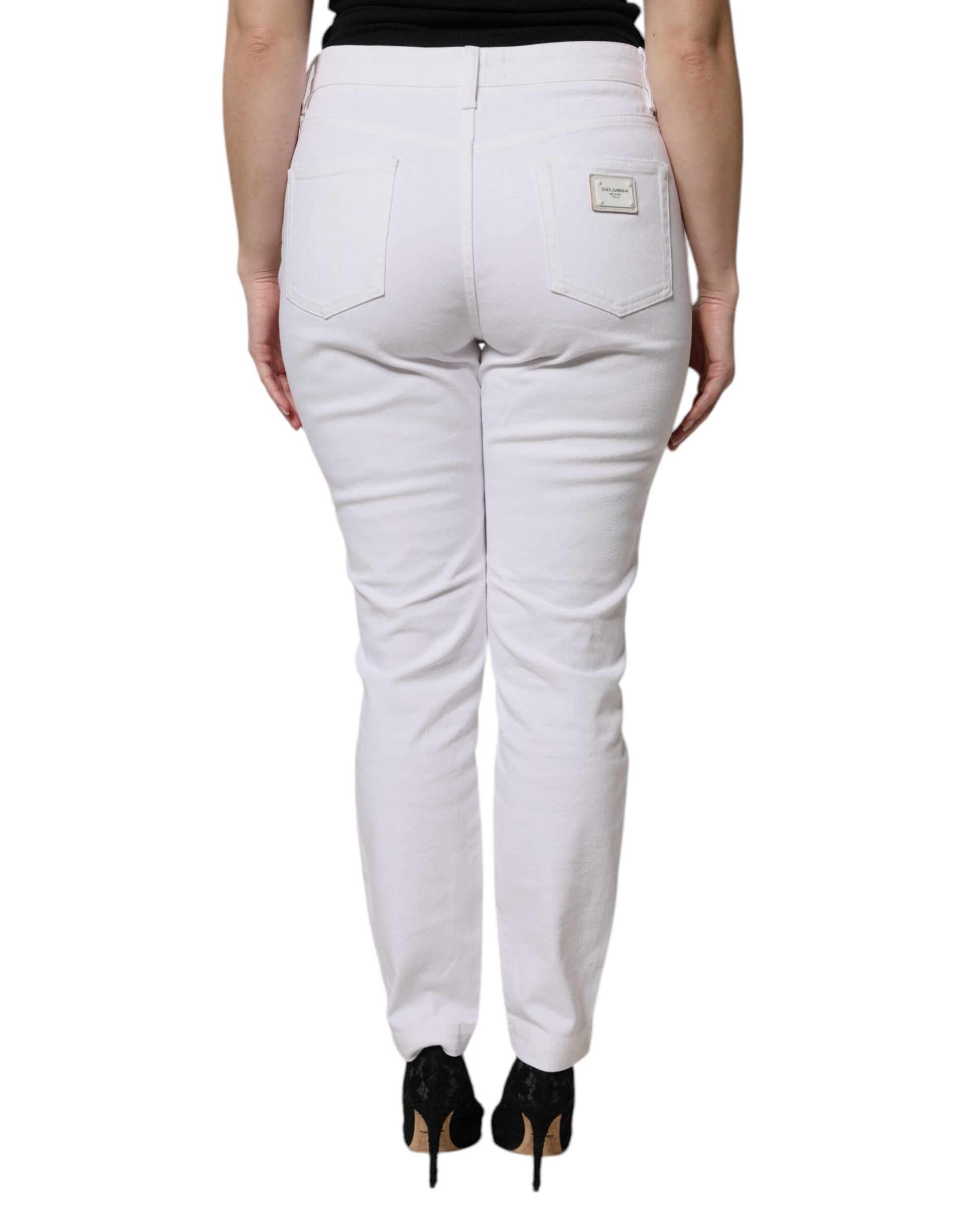 Dolce & Gabbana White Cotton Mid Waist Skinny Denim Jeans by Dolce & Gabbana