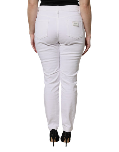 Dolce & Gabbana White Cotton Mid Waist Skinny Denim Jeans by Dolce & Gabbana